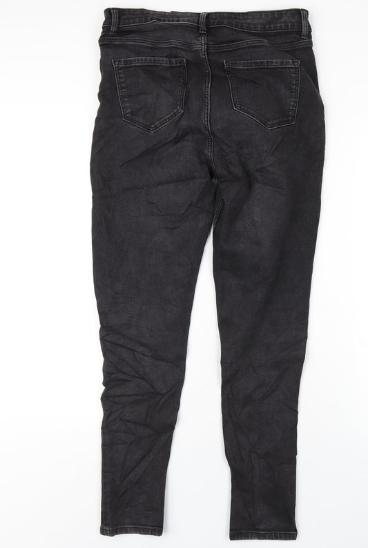 Marks and Spencer Womens Black Cotton Skinny Jeans Size 12 L29 in Regular Zip