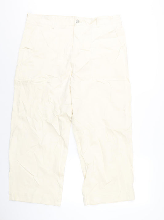 Marks and Spencer Womens Ivory Cotton Wide-Leg Jeans Size 18 L26 in Regular Zip