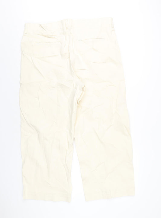 Marks and Spencer Womens Ivory Cotton Wide-Leg Jeans Size 18 L26 in Regular Zip