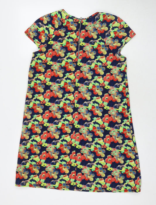 River Island Womens Multicoloured Floral Polyester A-Line Size 10 Round Neck Zip