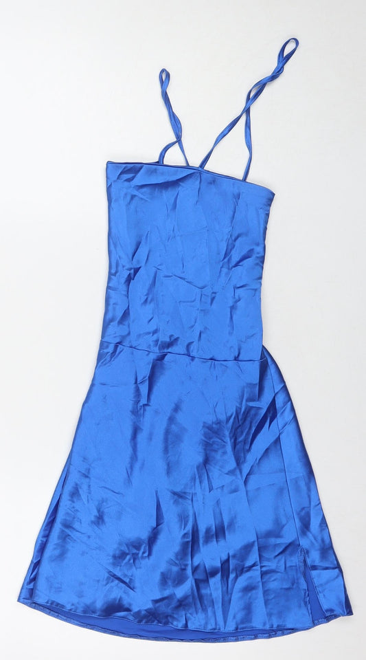 First Distraction Womens Blue Polyester Mini Size 10 Square Neck Tie