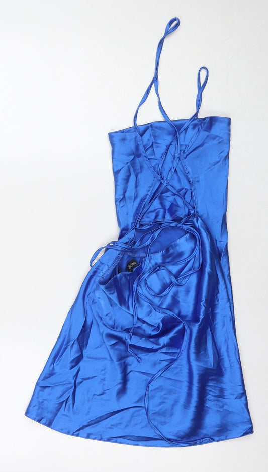 First Distraction Womens Blue Polyester Mini Size 10 Square Neck Tie