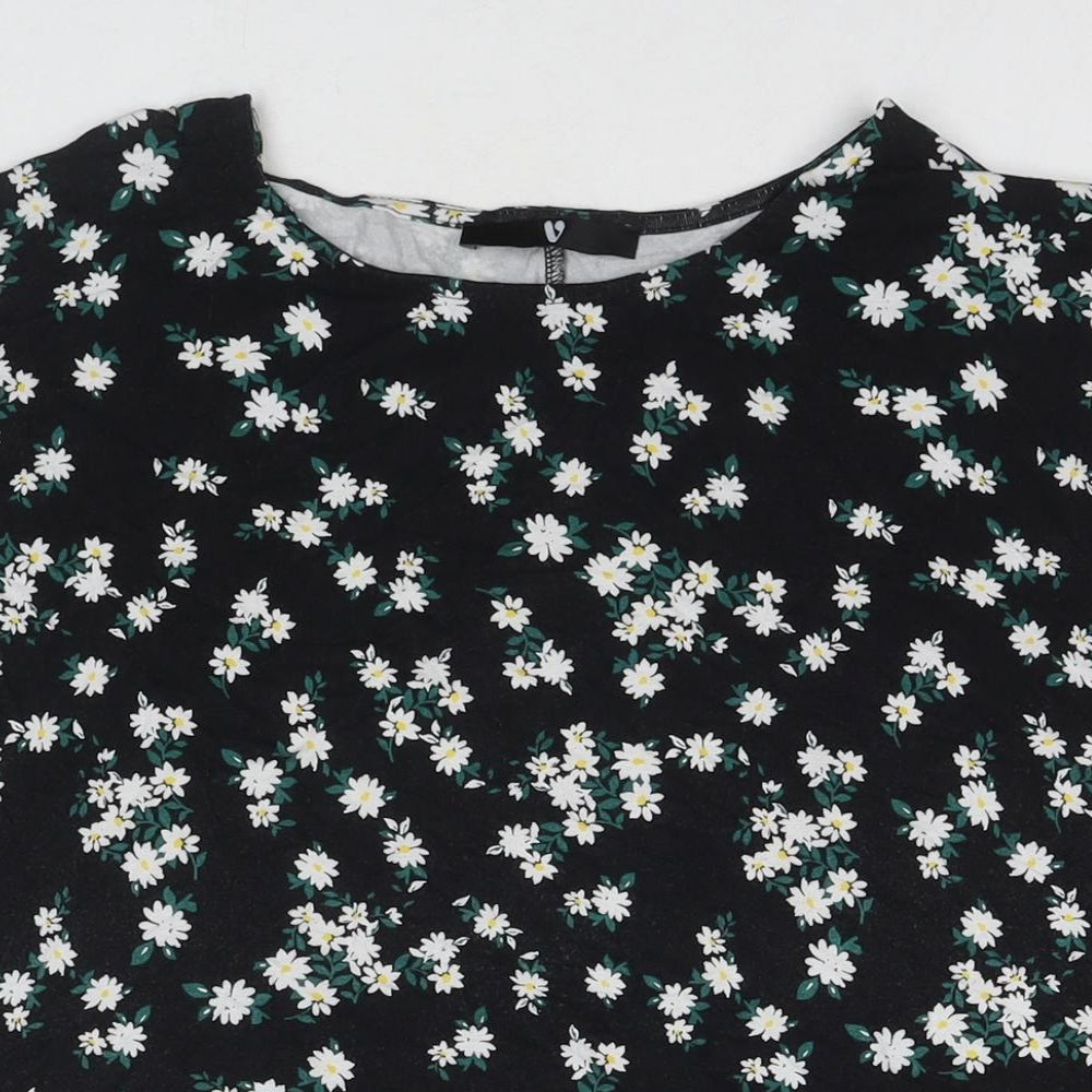 Very Womens Black Floral Viscose Basic T-Shirt Size 20 Round Neck