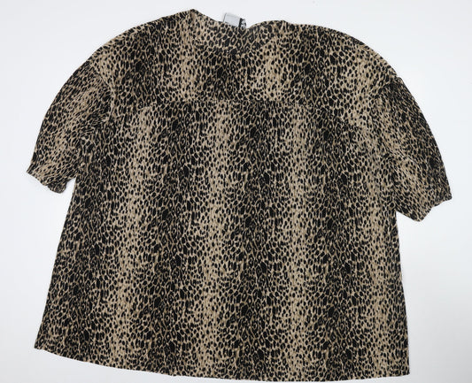ASOS Womens Brown Animal Print Polyester Tunic T-Shirt Size 16 Round Neck