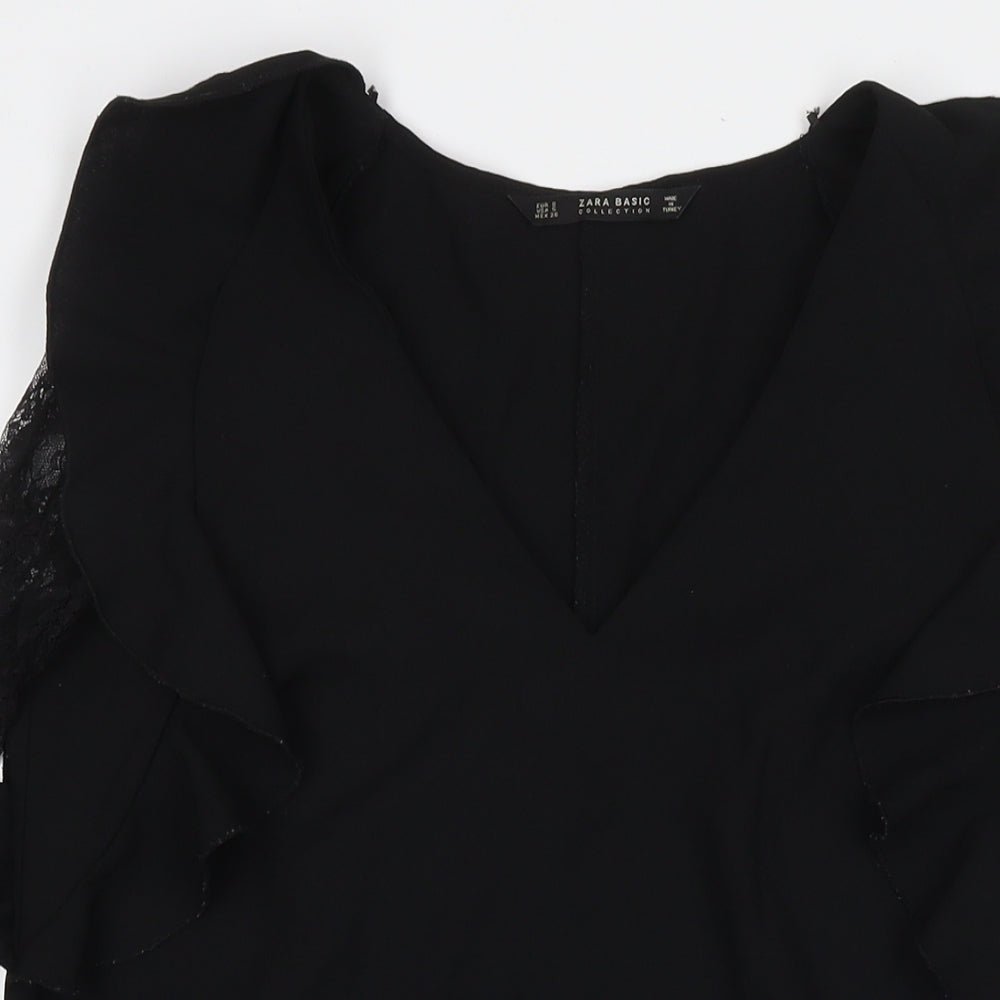 Zara Womens Black Polyester A-Line Size S Round Neck Pullover