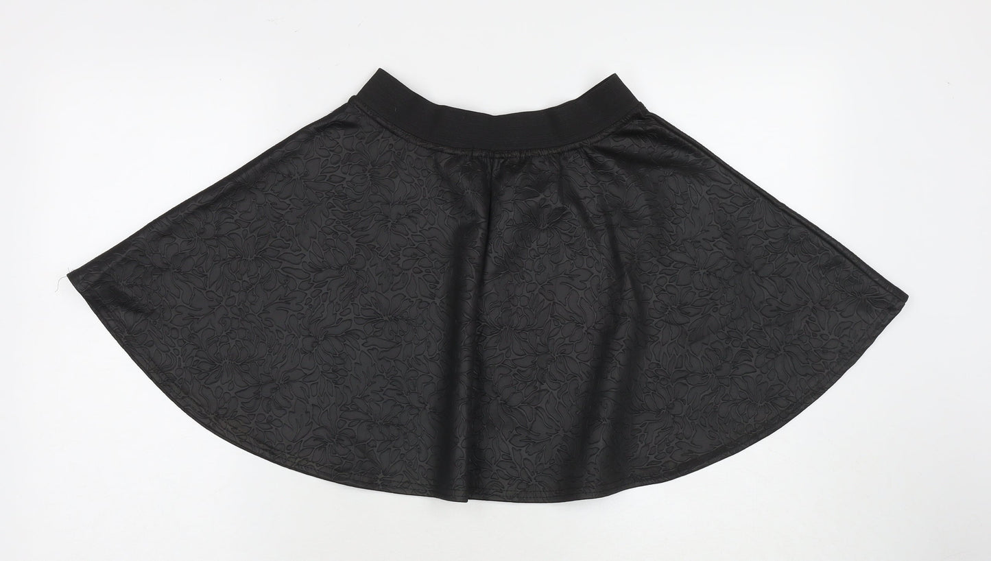 Mimi Womens Black Floral Polyester Skater Skirt Size M