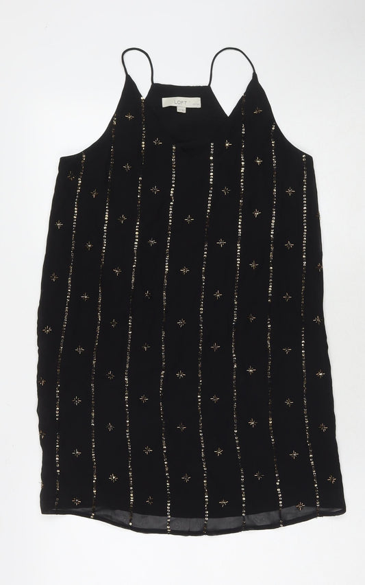 LOFT Womens Black Polyester A-Line Size XS Round Neck Pullover - Sequin Detail