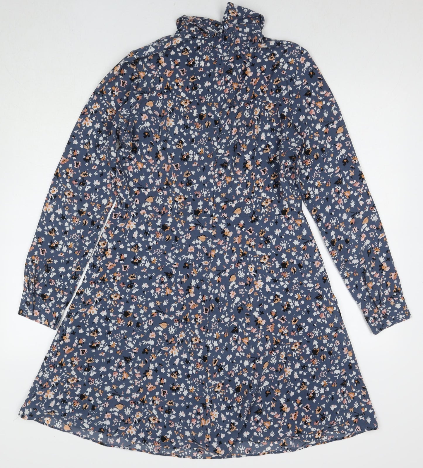 Marks and Spencer Womens Blue Floral Polyester A-Line Size 12 Collared Pullover