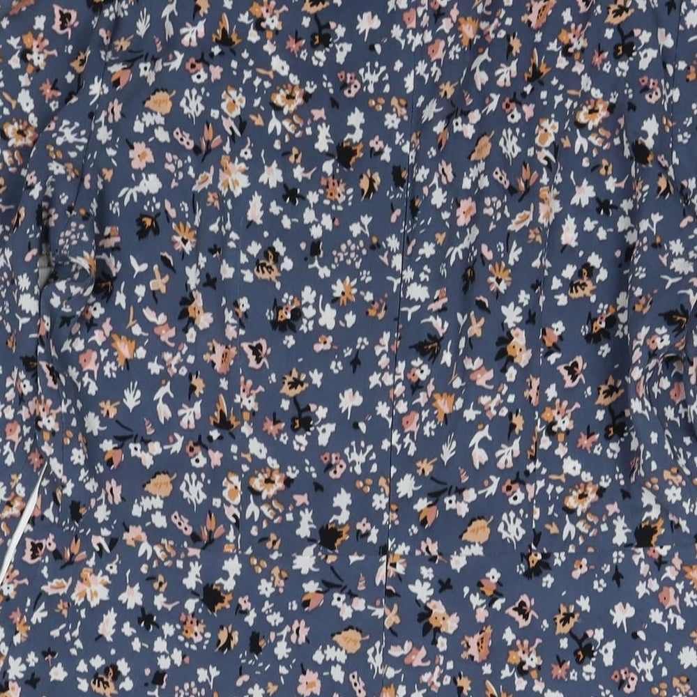 Marks and Spencer Womens Blue Floral Polyester A-Line Size 12 Collared Pullover