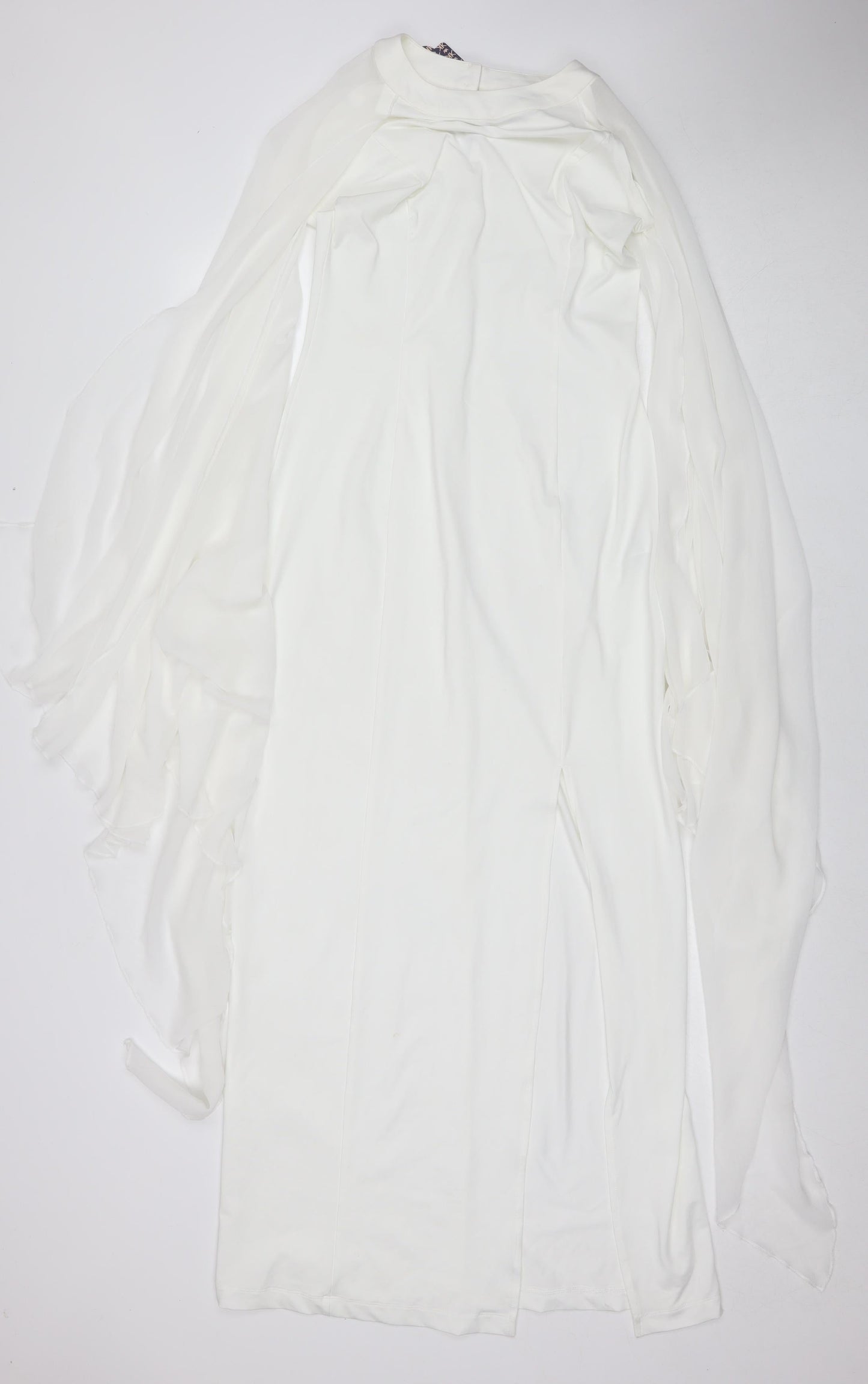 KON KON Womens White Polyester A-Line Size M Round Neck Button