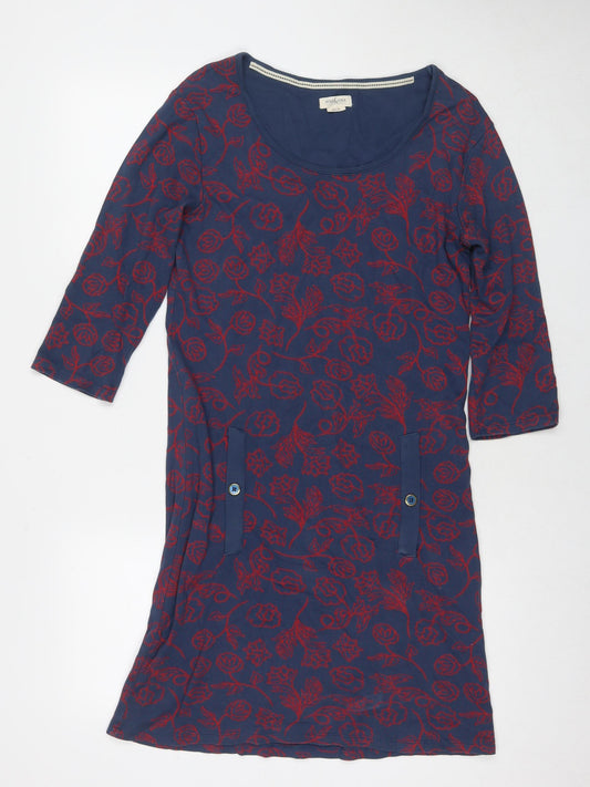 Wolf&York Womens Blue Floral Cotton A-Line Size M Round Neck Pullover