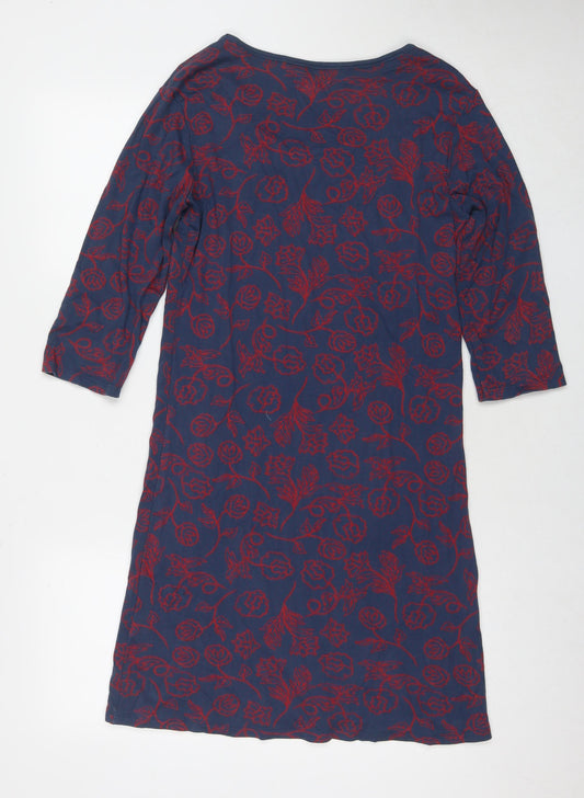 Wolf&York Womens Blue Floral Cotton A-Line Size M Round Neck Pullover