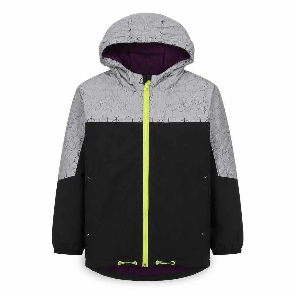 Front view of Baker boys’ black colourblock jacket, size 7, years zip