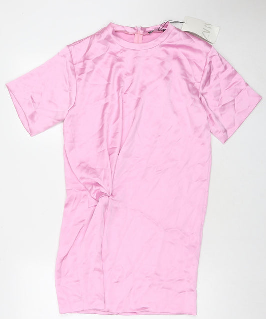 Zara Womens Pink Polyester Mini Size S Round Neck Zip