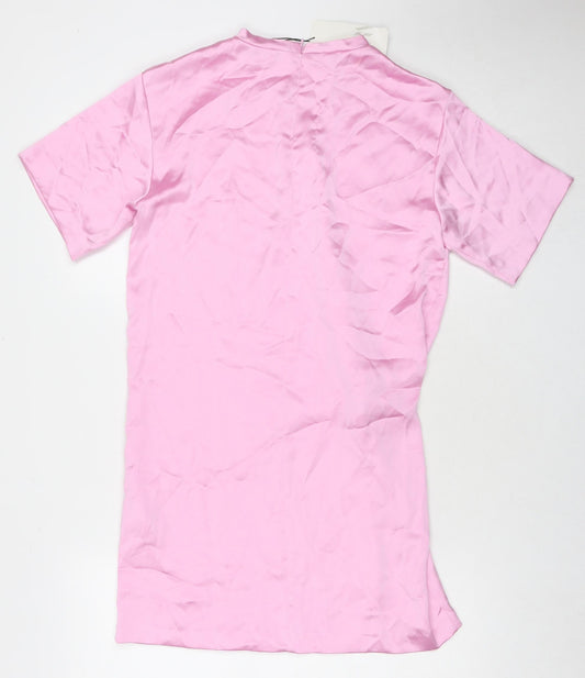 Zara Womens Pink Polyester Mini Size S Round Neck Zip