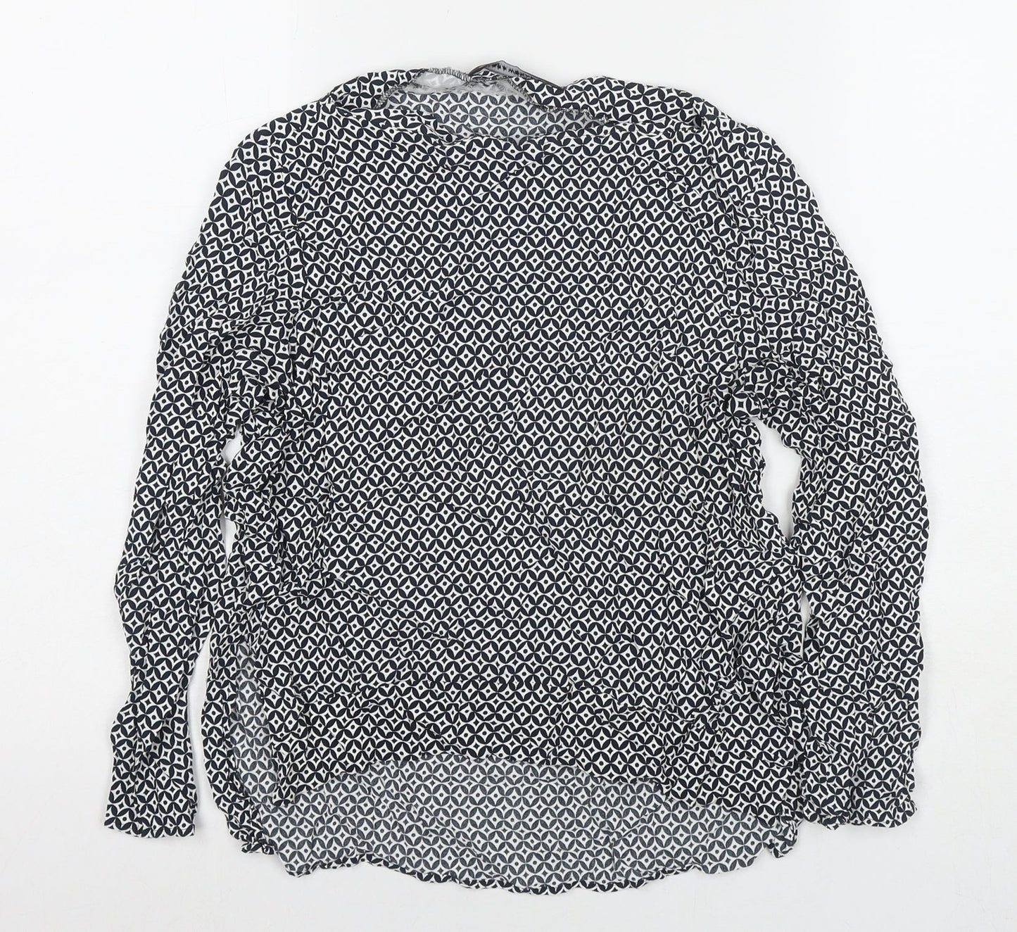 Zara Womens Black Geometric Viscose Basic Blouse Size L Boat Neck