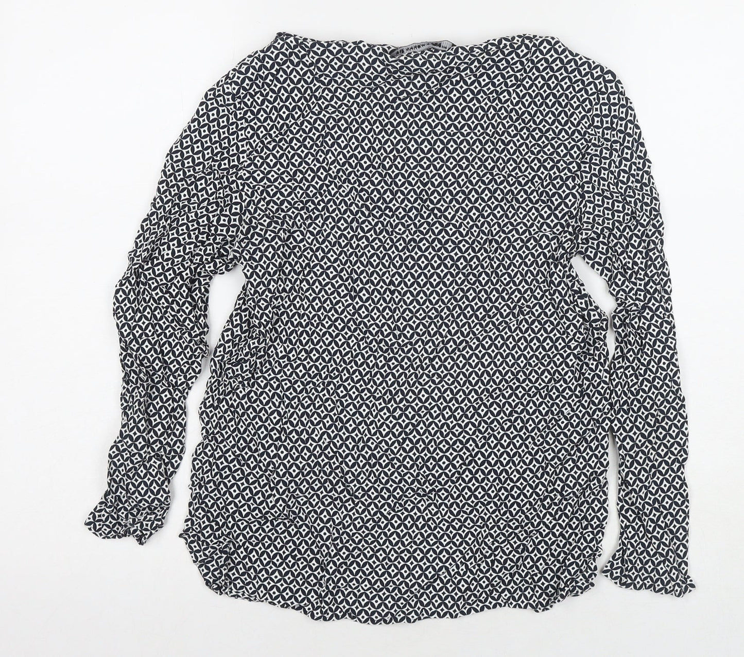 Zara Womens Black Geometric Viscose Basic Blouse Size L Boat Neck