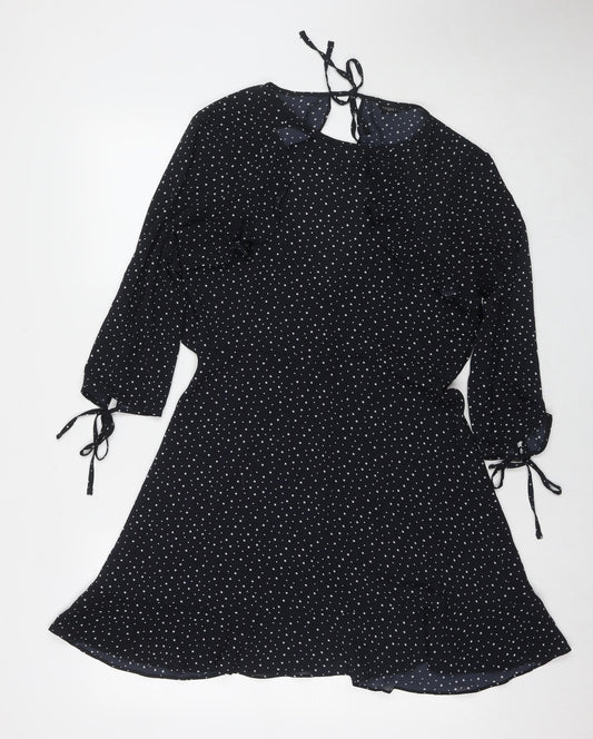 Topshop Womens Black Geometric Polyester Fit & Flare Size 12 Round Neck Pullover