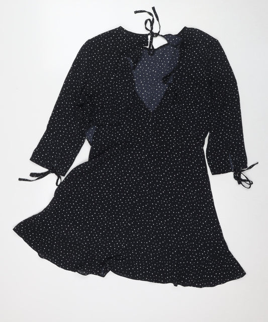 Topshop Womens Black Geometric Polyester Fit & Flare Size 12 Round Neck Pullover