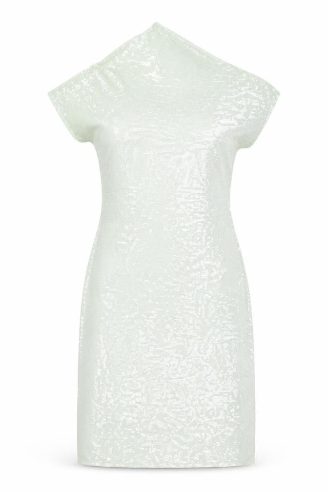 Zara Womens Green Polyester Shift Size S One Shoulder Pullover - Sequins