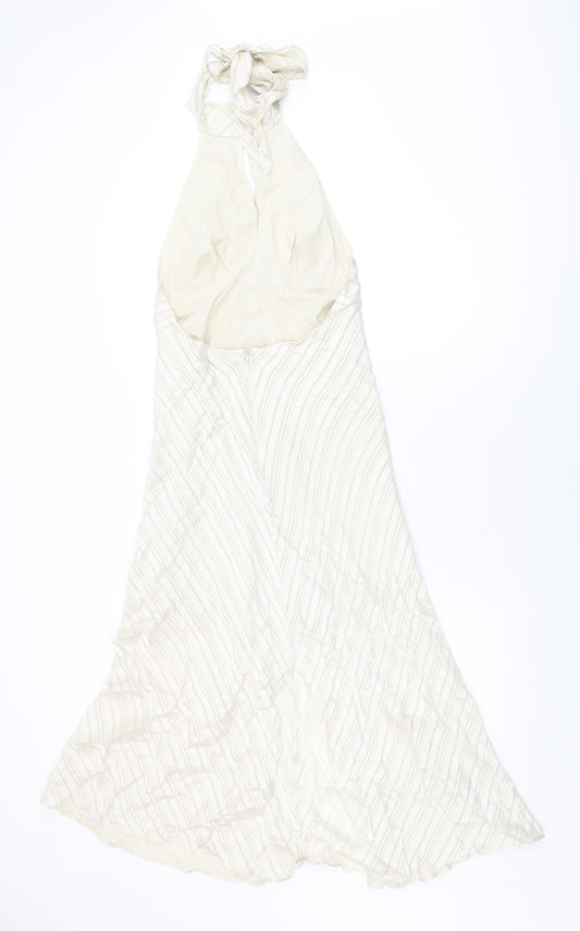 Topshop Womens Beige Striped Viscose A-Line Size 10 Halter Zip