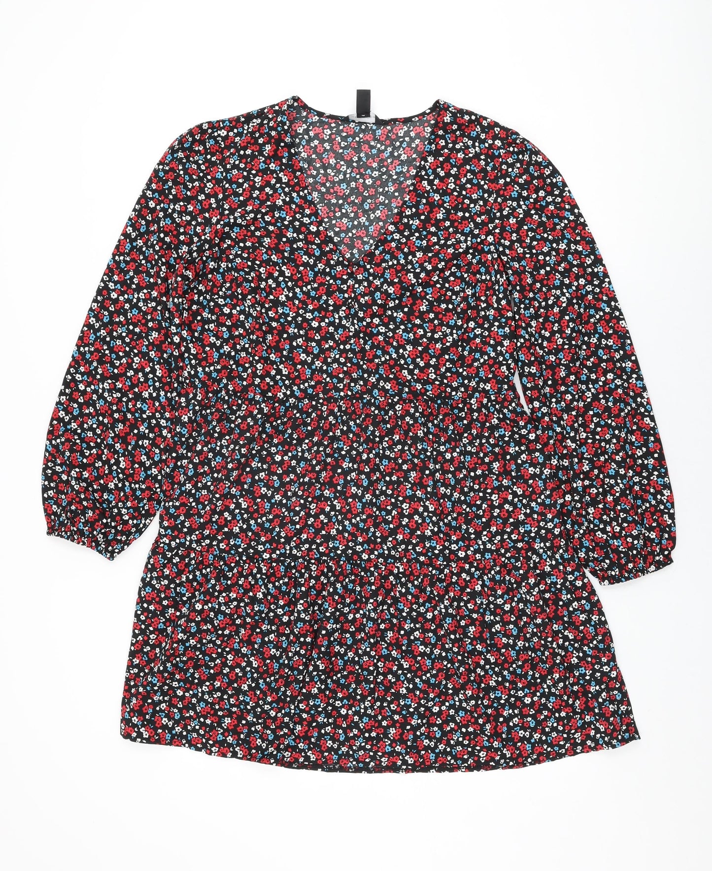 New Look Womens Black Floral Polyester Shift Size 10 V-Neck Pullover