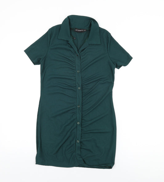 Just Your Outfit Womens Green Polyester Bodycon Size M Collared Button