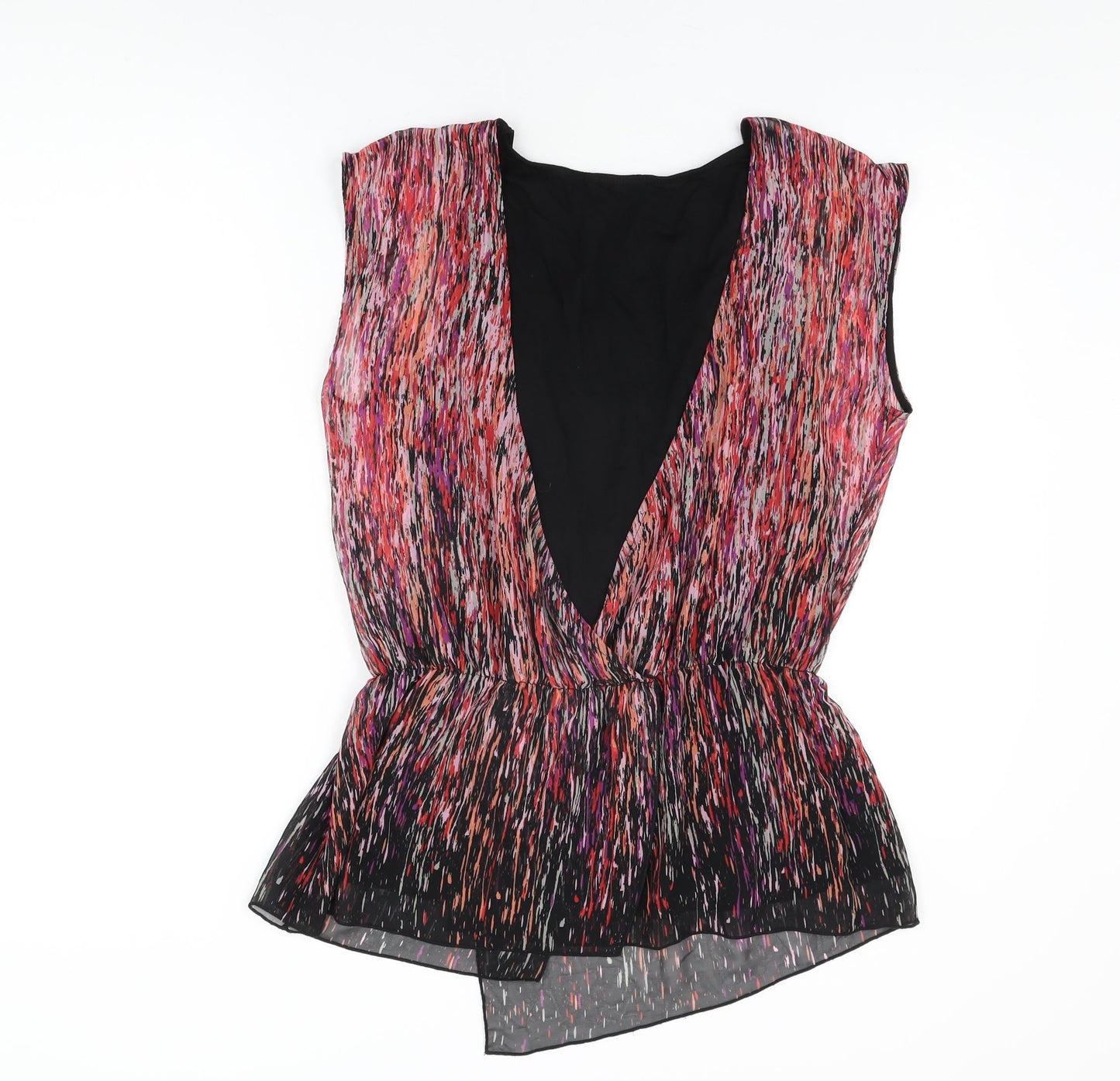 Marks and Spencer Womens Black Geometric Polyester Basic Blouse Size 12 Round Neck