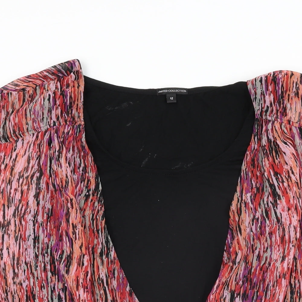 Marks and Spencer Womens Black Geometric Polyester Basic Blouse Size 12 Round Neck