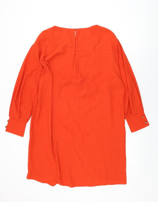 River Island Womens Red Polyester Shift Size 14 Round Neck Button