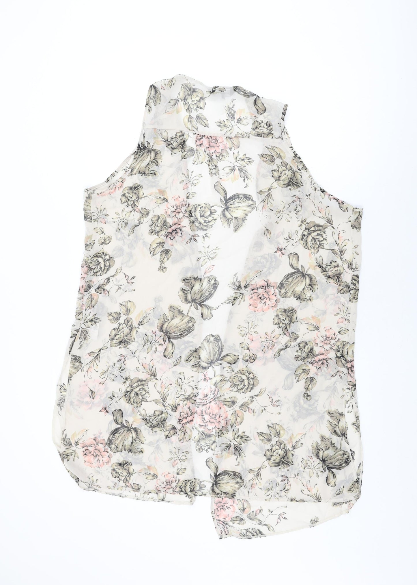 New Look Womens Beige Floral Polyester Basic Blouse Size 12 V-Neck