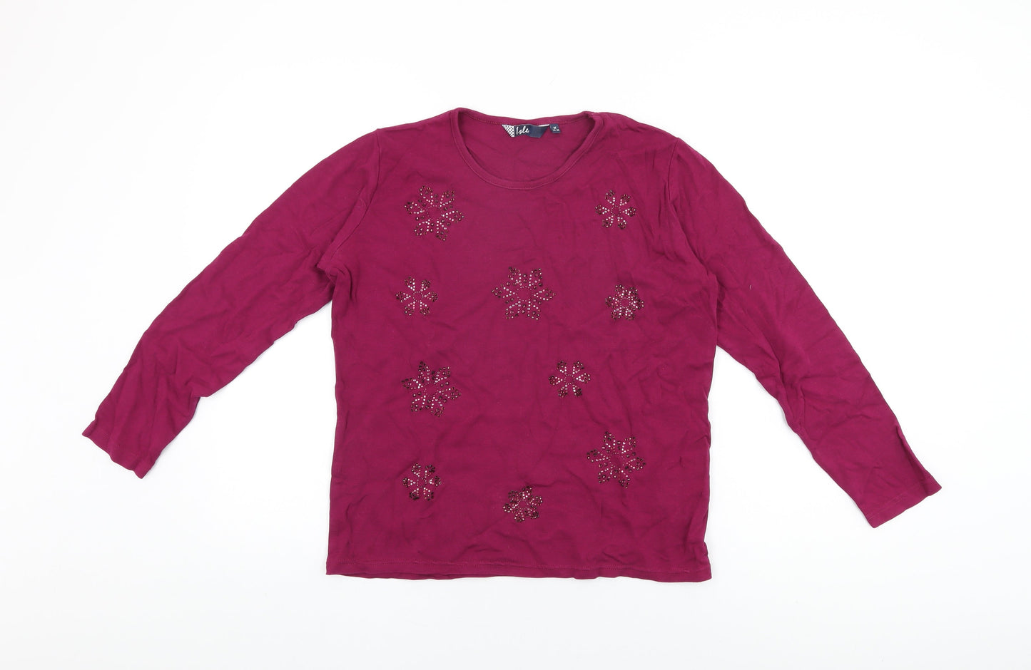 Isle Womens Pink Floral Cotton Basic T-Shirt Size M Round Neck