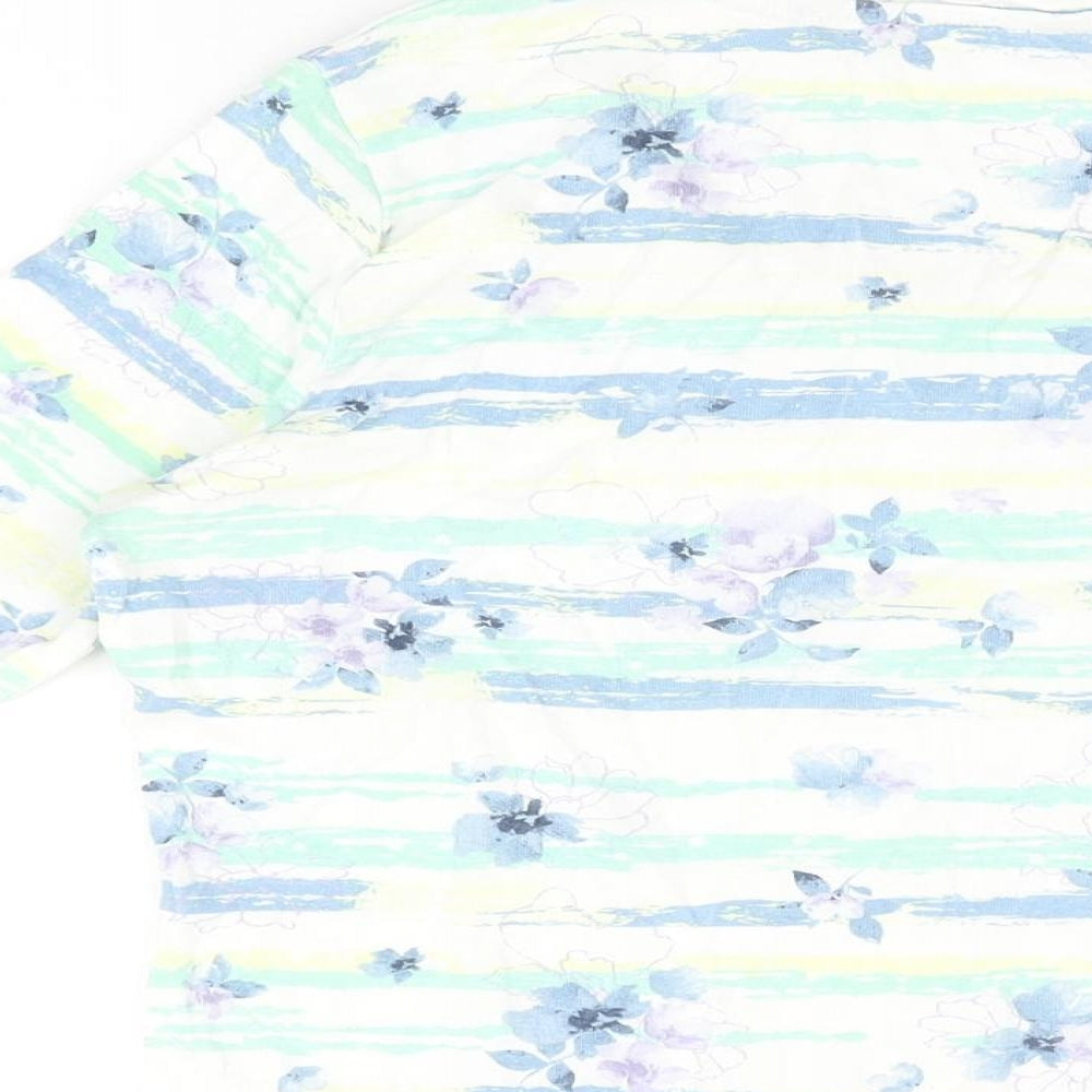 Isle Womens White Floral Cotton Basic T-Shirt Size 14 Round Neck