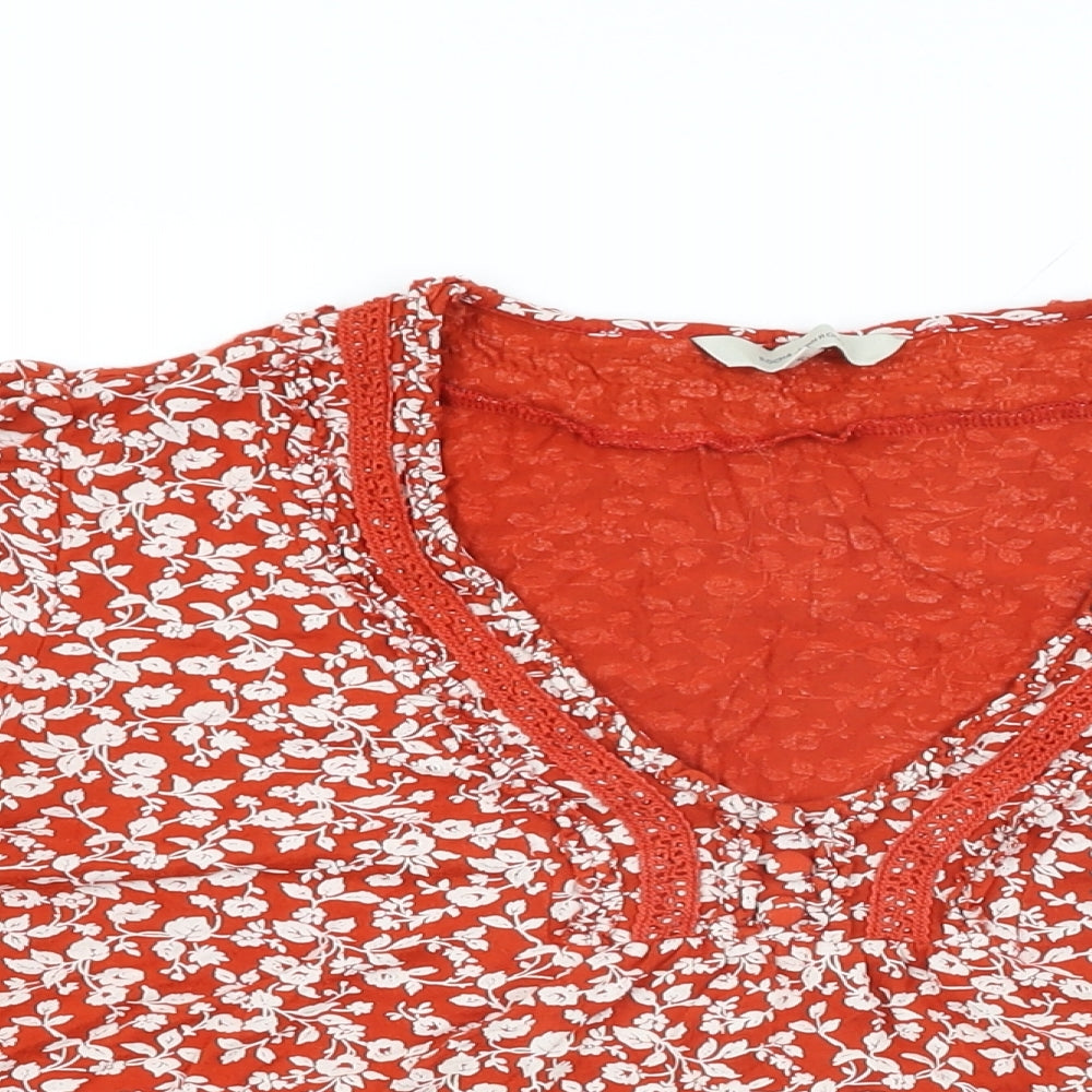 Rocha John Rocha Womens Red Floral Viscose Basic T-Shirt Size 20 V-Neck
