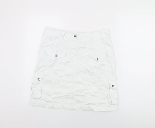 Papaya Womens White Cotton A-Line Skirt Size 12 Zip