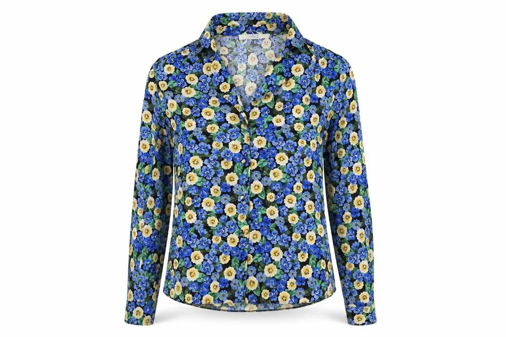 Michelle Keegan Womens Black Floral Polyester Basic Button-Up Size 8 Collared