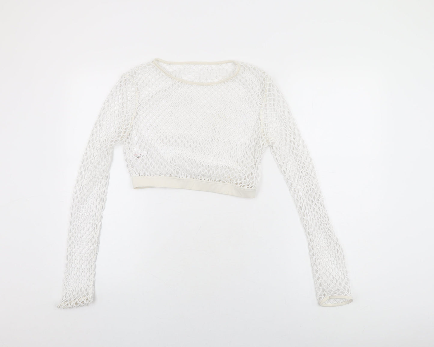 New Look Womens White Polyester Cropped T-Shirt Size 12 Round Neck