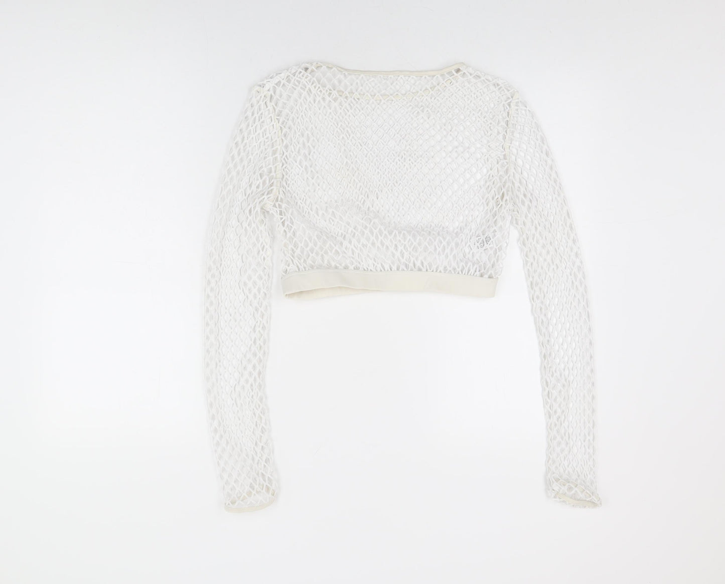 New Look Womens White Polyester Cropped T-Shirt Size 12 Round Neck