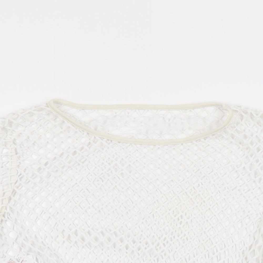 New Look Womens White Polyester Cropped T-Shirt Size 12 Round Neck