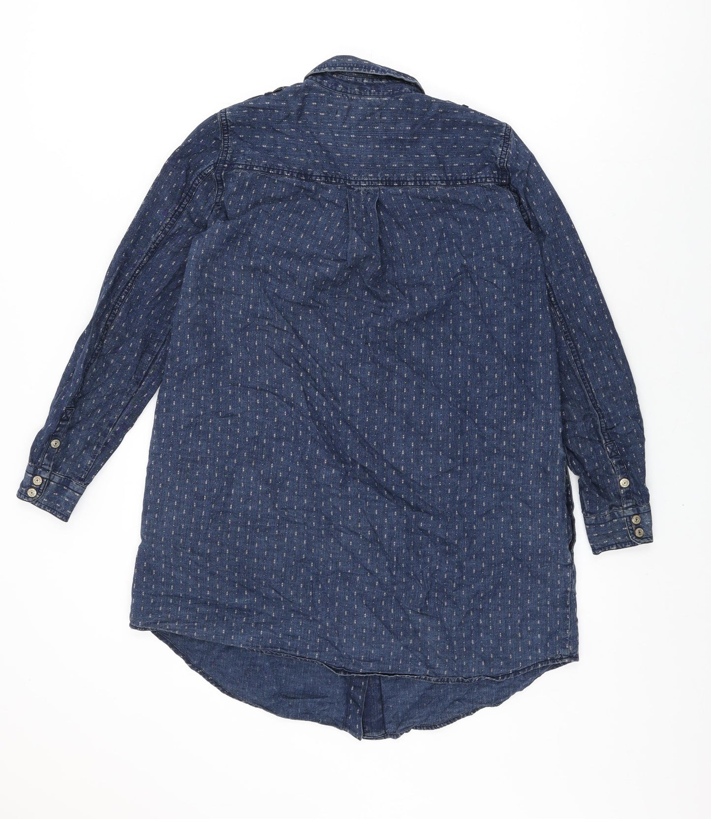 Mango Womens Blue Geometric Cotton Shift Size S Collared Snap