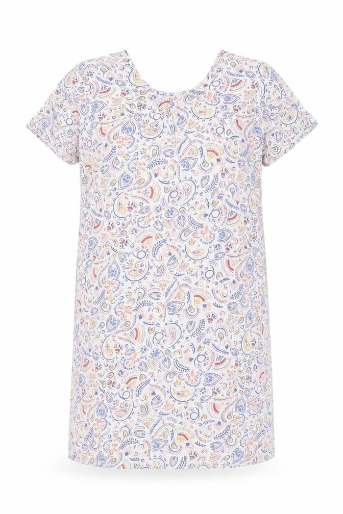 Damart Womens White Geometric Cotton Shift Size L Round Neck Pullover