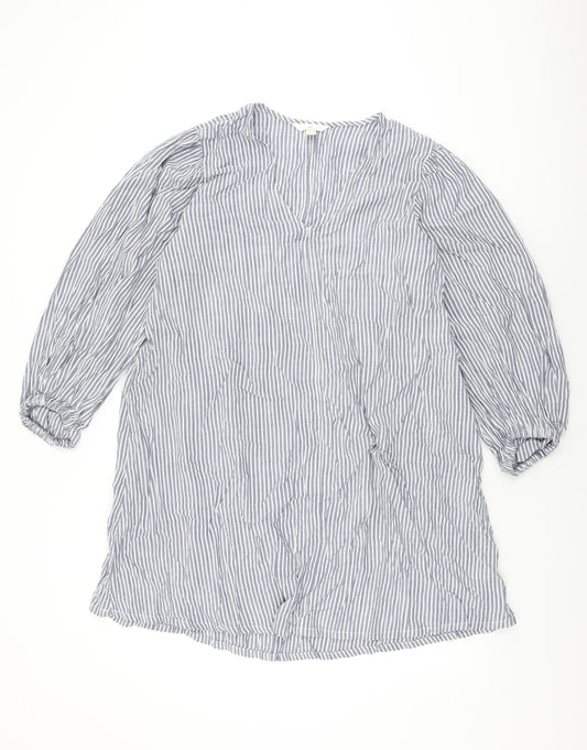 H&M Womens Blue Striped Cotton Shift Size S V-Neck Pullover