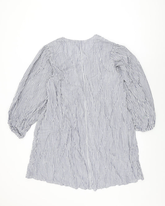 H&M Womens Blue Striped Cotton Shift Size S V-Neck Pullover