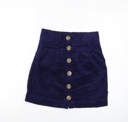 ASOS Womens Blue Cotton Mini Skirt Size 6 Button