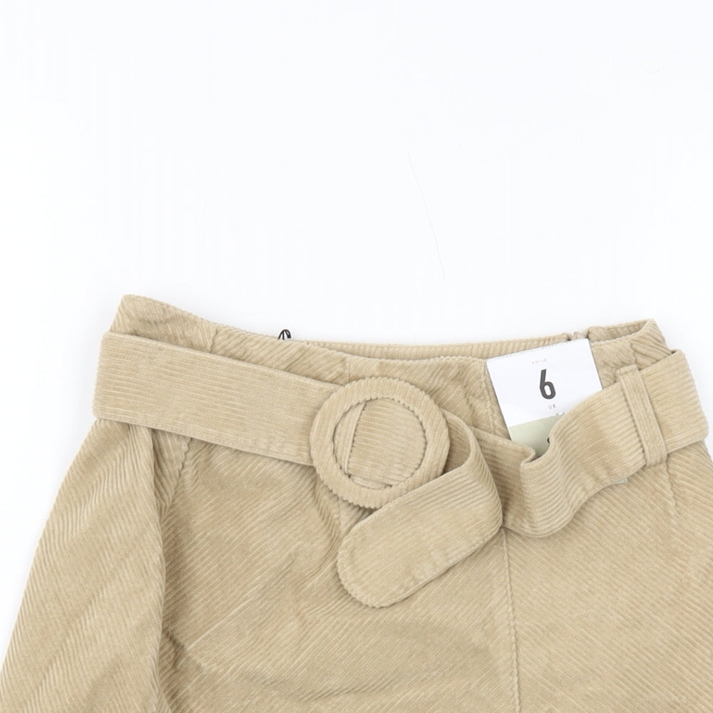 Denim & Co. Womens Beige Cotton Mini Skirt Size 6 Zip