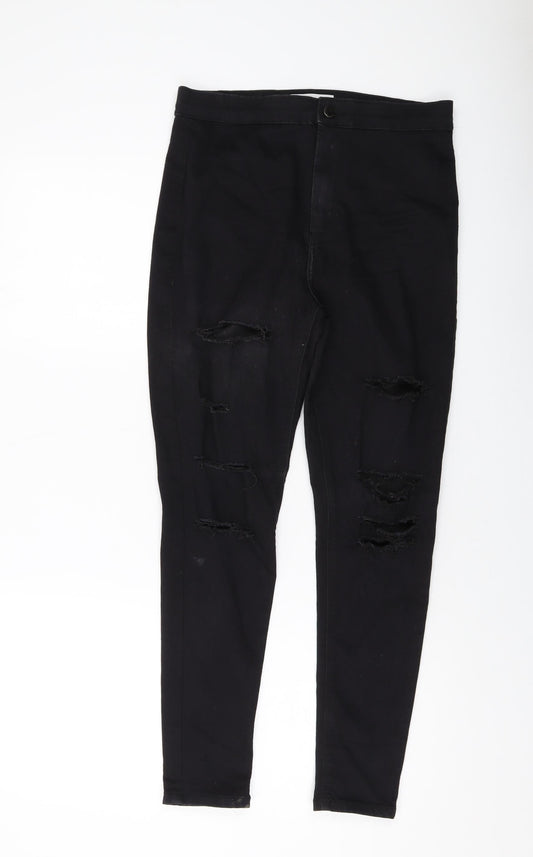 Topshop Womens Black Cotton Skinny Jeans Size 32 in L26 in Regular Button