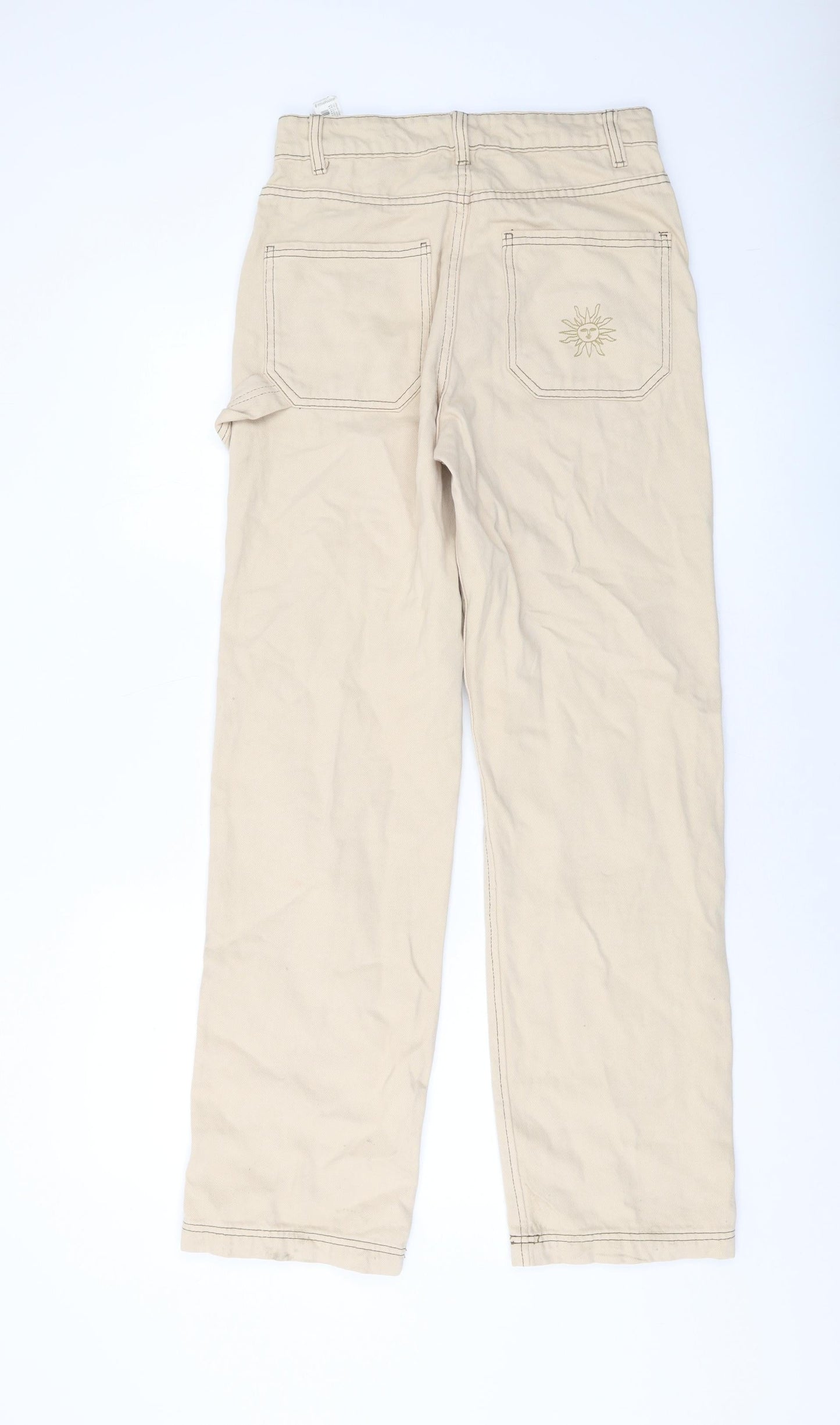 Stradivarius Womens Beige Cotton Straight Jeans Size 8 L31 in Regular Button