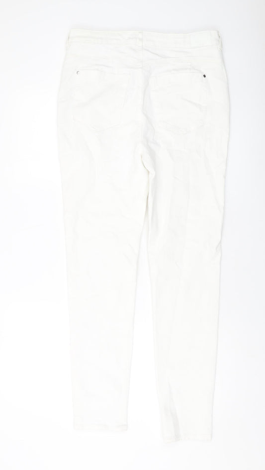 Marks and Spencer Womens Ivory Cotton Skinny Jeans Size 32 in L29 in Regular Button