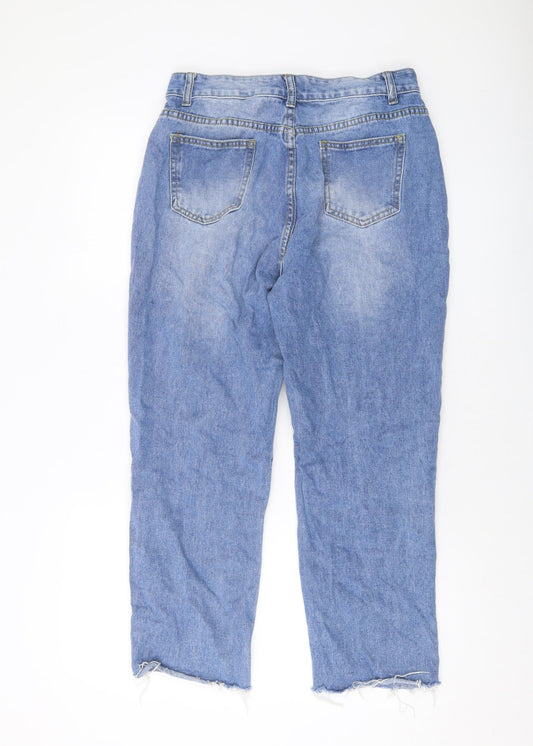 PRETTYLITTLETHING Womens Blue Cotton Straight Jeans Size 12 L24 in Regular Button