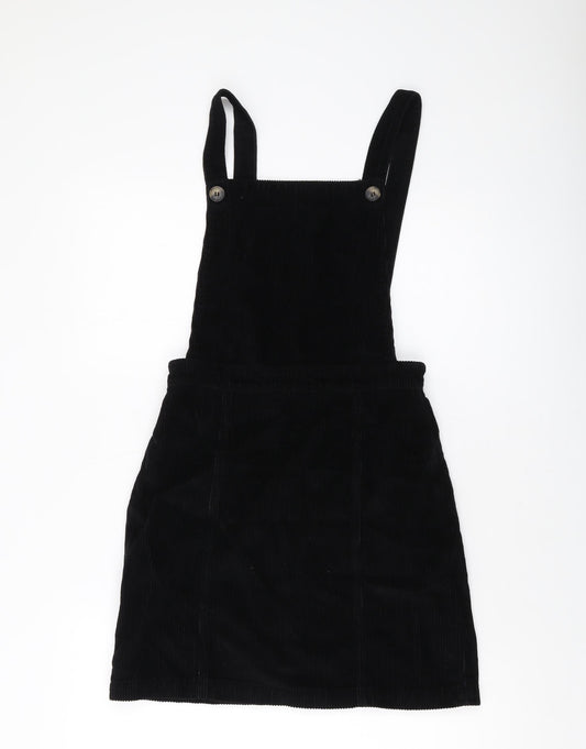 Topshop Womens Beige Cotton Pinafore/Dungaree Dress Size 8 Square Neck Zip